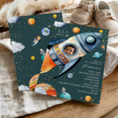 Photo Rocket First Trip Around the Sun Space B-day Kaart