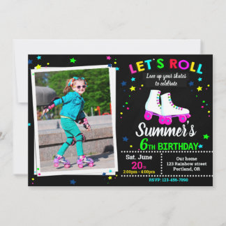 Photo Roller skate birthday invitation - Sk8 party Kaart
