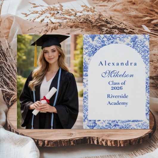 Photo Romantic Blue Garden Graduation Party Aankondiging