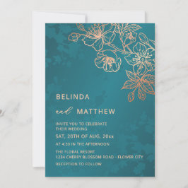 Photo Rose Gold Teal Wedding Kaart