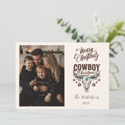 Photo Rustic Cowboy Christmas Feestdagenkaart (Staand voorkant)