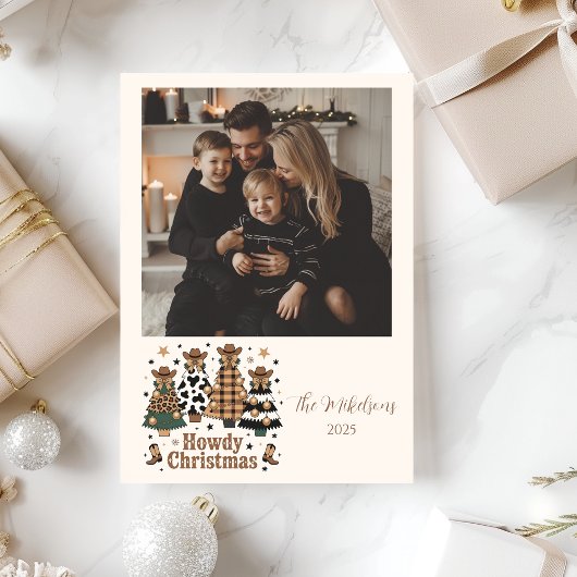 Photo Rustic Cowgirl Howdy Western Christmas Feestdagenkaart
