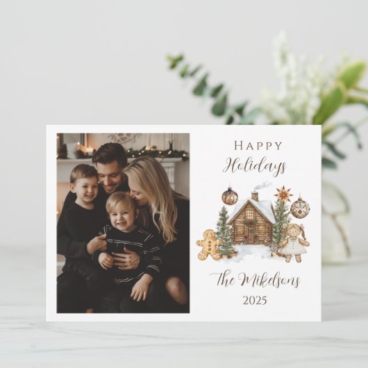 Photo Rustic Gingerbread Cabin Christmas Feestdagenkaart (Staand voorkant)