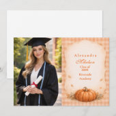 Photo Rustic Gingham Pumpkin Fall Graduation Aankondiging (Voorkant / Achterkant)