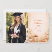 Photo Rustic Gingham Pumpkin Fall Graduation Aankondiging (Voorkant)