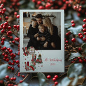 Photo Rustic Patchwork Ho Ho Ho Christmas Feestdagenkaart