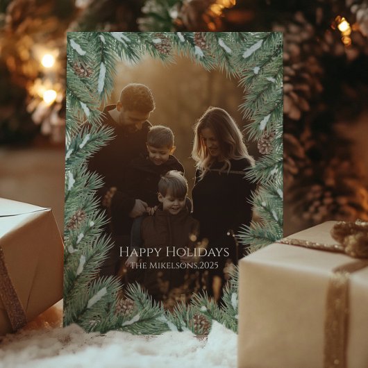 Photo Rustic Pinecone Family Christmas Feestdagenkaart