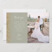Photo Sage Green Gold Glitter Script Wedding Bedankkaart (Voorkant)