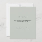 Photo sage green Graduation Save the Date card (Achterkant)