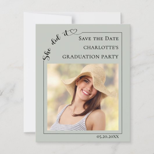 Photo Sage Green Graduation Save the Date Card (Voorkant)