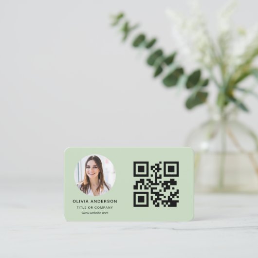 Photo Sage Green QR Code Visitekaartje (Staand voorkant)