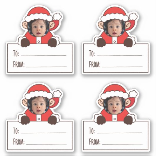 Photo Santa Gift Tag Sticker (Voorkant)