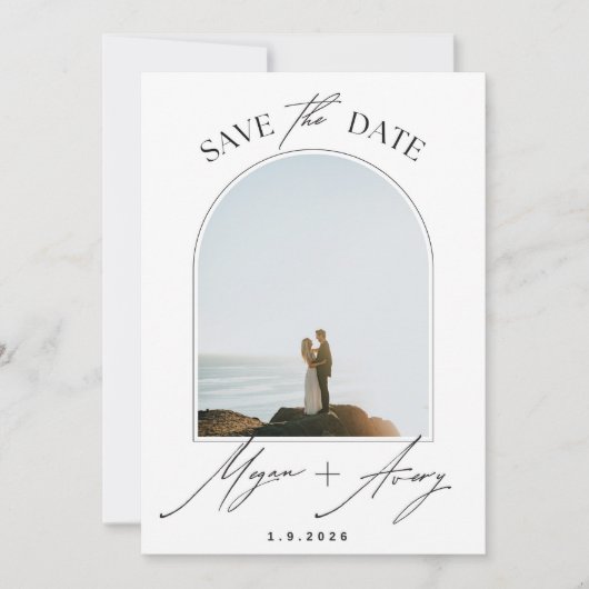 Photo Save the Date Card with Couple Picture (Voorkant)