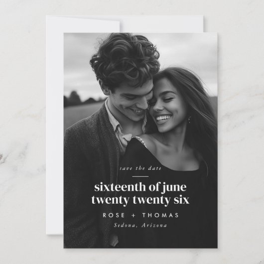 Photo Serif Script De datum opslaan Save The Date (Voorkant)