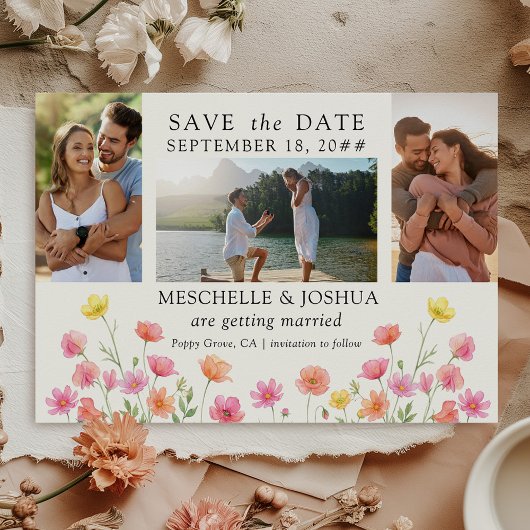 Photo Set Pink Orange Floral Wedding Save The Date