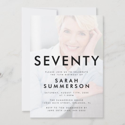 Photo Seventy Black White 70th Birthday Kaart (Voorkant)