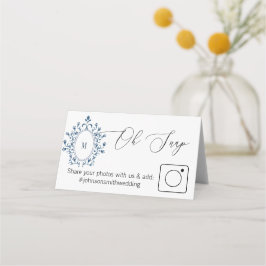 Photo Share Folded table card Teal Monogram Plaatskaartje