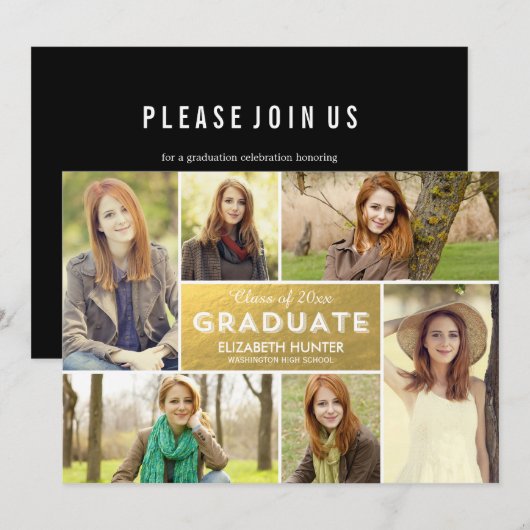 Photo Showcase Afstuderen Invitation - Gold Kaart (Voorkant / Achterkant)