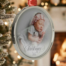 Photo Silver Christmas Script-Ornament