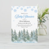 Photo Snowflakes Pine Trees Winter Baby Shower Kaart (Staand voorkant)