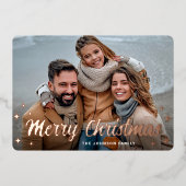 PHOTO Sparkle Merry-Roos met kerstcadeaus Folie Feestdagenkaart (Voorkant)