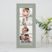 Photo Strip 4 Pictures QR Photobooth Wedding Sage Save The Date (Staand voorkant)