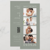 Photo Strip 4 Pictures QR Photobooth Wedding Sage Save The Date (Voorkant / Achterkant)