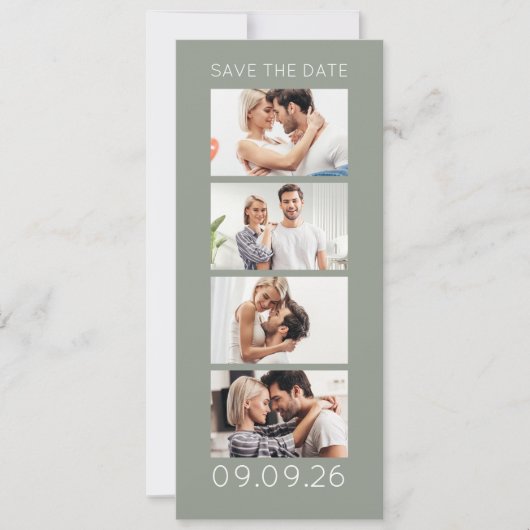 Photo Strip 4 Pictures QR Photobooth Wedding Sage Save The Date (Voorkant)