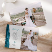 Photo Teal Blue Agate Silver Script Gray Wedding Bedankkaart