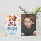 Photo Teddy Bear Birthday 3rd for Boys Kaart (Staand voorkant)