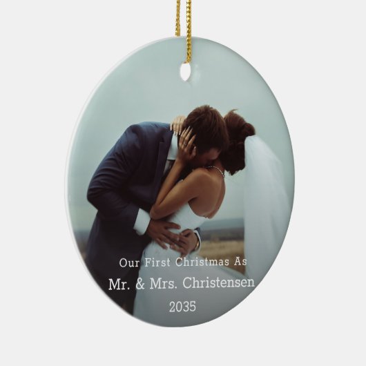 Photo Template Our First Christmas Married Merry  Keramisch Ornament (Rechts)