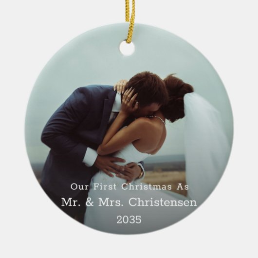 Photo Template Our First Christmas Married Merry  Keramisch Ornament (Voorkant)