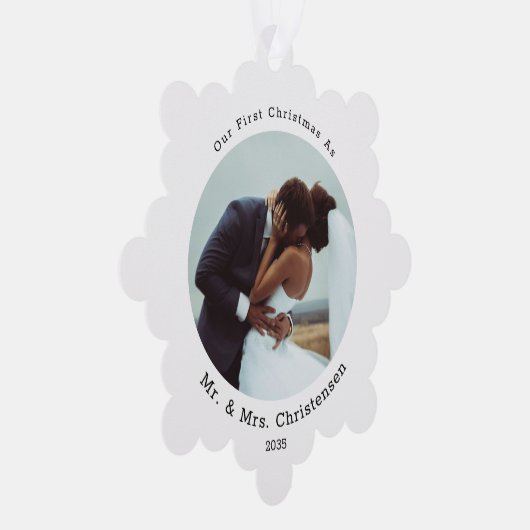 Photo Template Our First Christmas Married Merry  Ornament Kaart (Rechts)