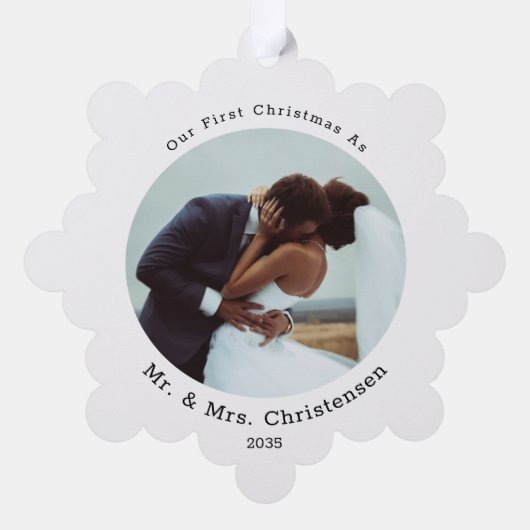 Photo Template Our First Christmas Married Merry  Ornament Kaart (Achterkant)