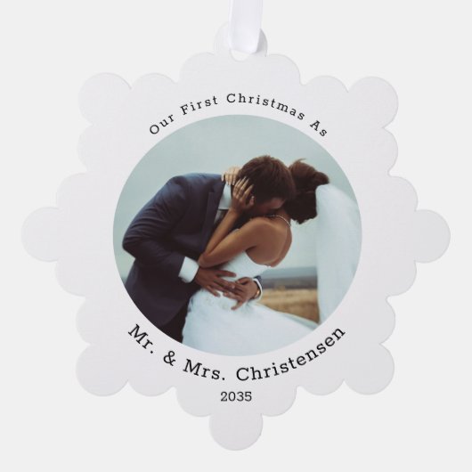 Photo Template Our First Christmas Married Merry Ornament Kaart (Voorkant)