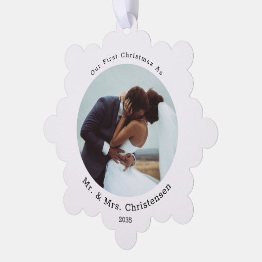 Photo Template Our First Christmas Married Merry Ornament Kaart (Links)