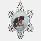 Photo Template Our First Christmas Married Merry Tin Sneeuwvlok Ornament (Rechts)
