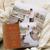 Photo Terracotta Gold Glitter Script Wedding Bedankkaart