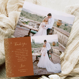 Photo Terracotta Gold Glitter Script Wedding Bedankkaart