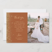 Photo Terracotta Gold Glitter Script Wedding Bedankkaart (Voorkant)