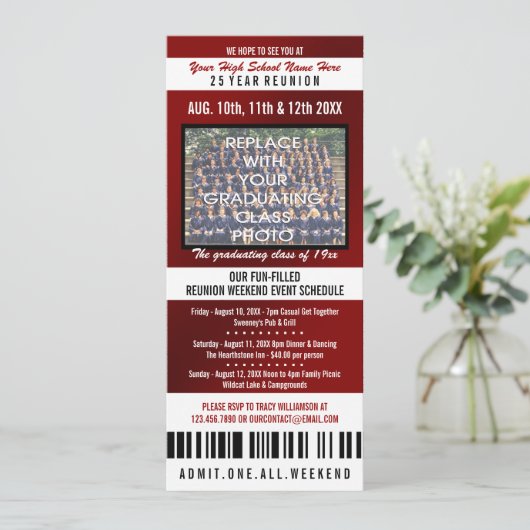 Photo Ticket Class Reunion Invitation Kaart (Staand voorkant)