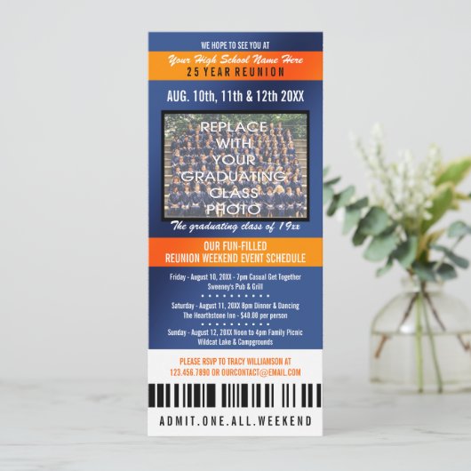 Photo Ticket Class Reunion Invitation Kaart (Staand voorkant)