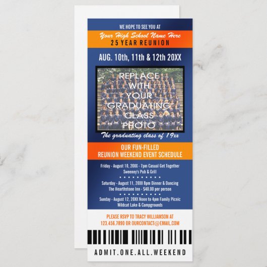 Photo Ticket Class Reunion Invitation Kaart (Voorkant / Achterkant)