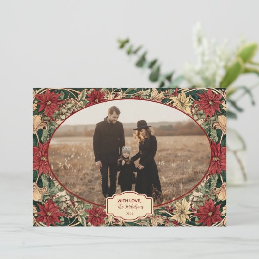 Photo Timeless Poinsettia Holiday Feestdagenkaart (Staand voorkant)