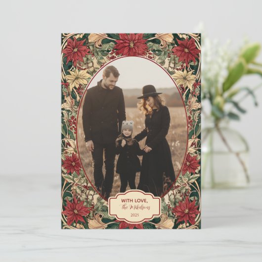 Photo Timeless Poinsettia Holiday Feestdagenkaart (Staand voorkant)