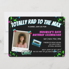 Photo Totally 80s Retro Birthday Party Invitation Kaart