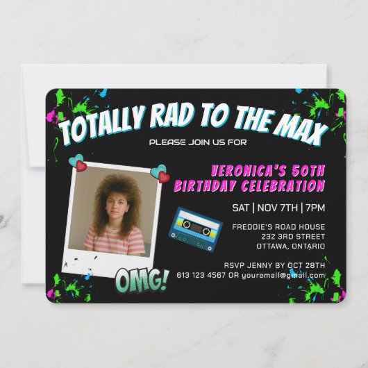 Photo Totally 80s Retro Birthday Party Invitation Kaart (Voorkant)