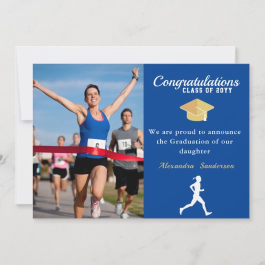 Photo Track-runner-felicitaties Blue afstuderen Aankondiging (Voorkant)