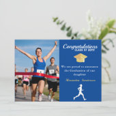 Photo Track-runner-felicitaties Blue afstuderen Aankondiging (Staand voorkant)