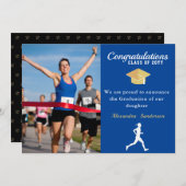 Photo Track-runner-felicitaties Blue afstuderen Aankondiging (Voorkant / Achterkant)